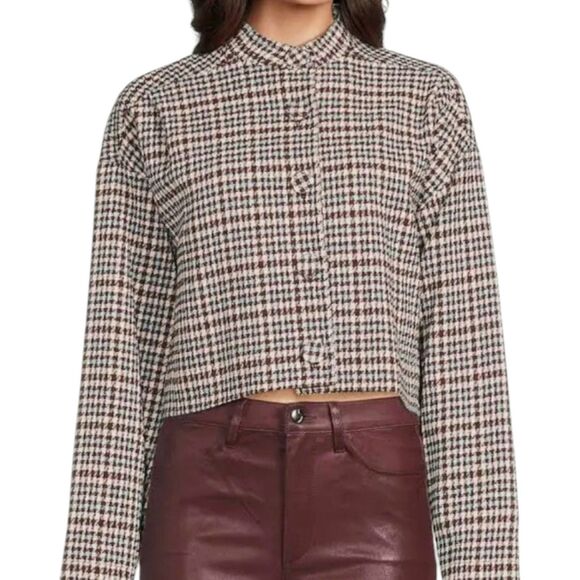 Rebecca Taylor Techy Houndstooth Jacket Womens Large Wool Blend Button Cropped - Picture 2 of 13